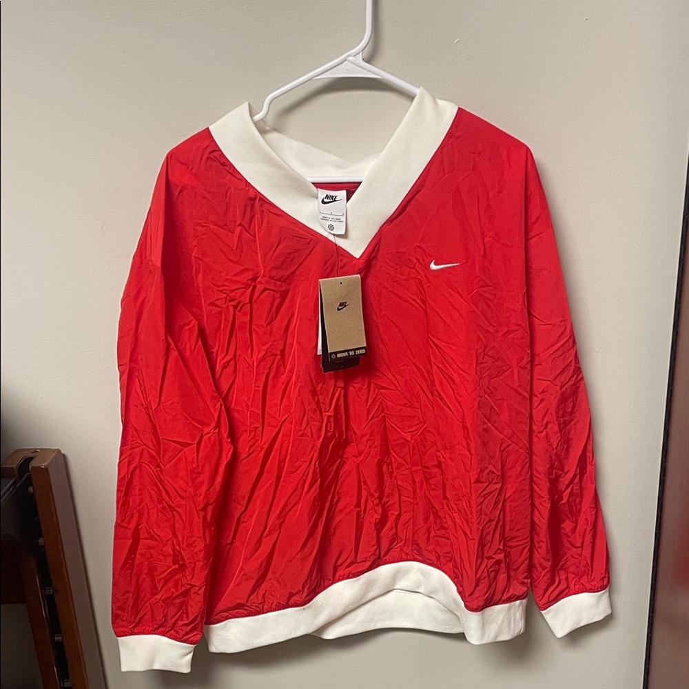 Nike Red and White V-Neck Sweatshirt